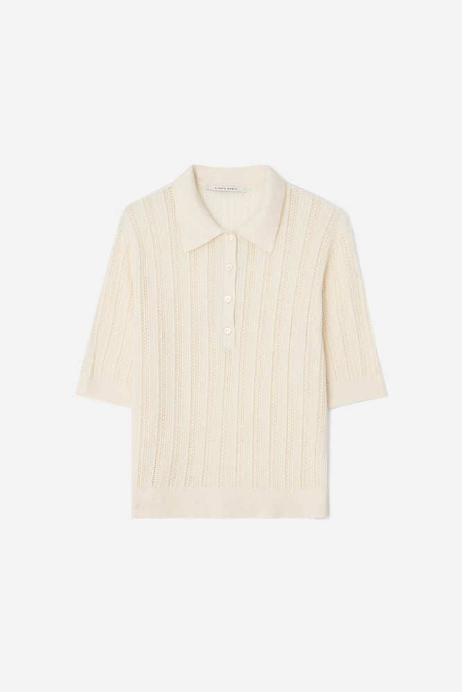 VICTIM『KNIT POLO SHIRT』*オートミール* Ivory Olivia Rib Knit Polo | Tuckernuck