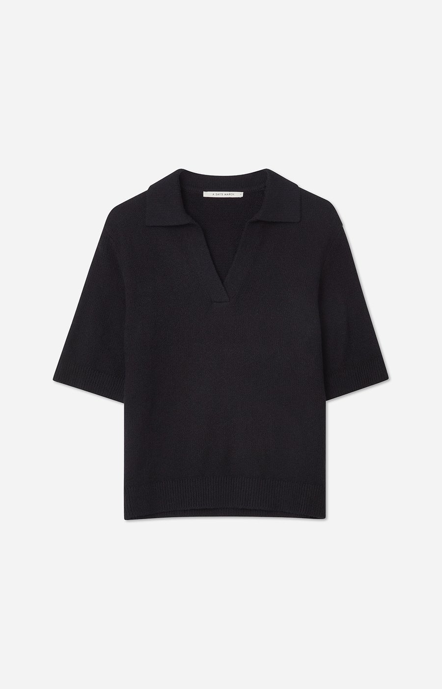 ★COOR★ Open collar cotton polo shirt black CMN3KT01K-BLK Men's Black Open Collar Knitted Cotton Polo Shirt – Short