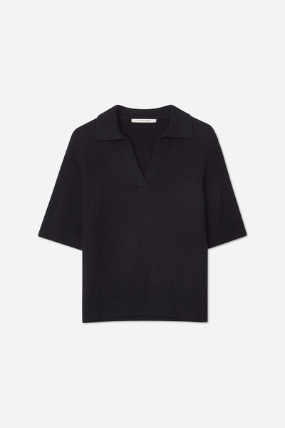 ★COOR★ Open Collar Cotton Polo Shirt (Black) ☆COOR☆ Open Collar Cotton Polo Shirt (Black) Men's Black