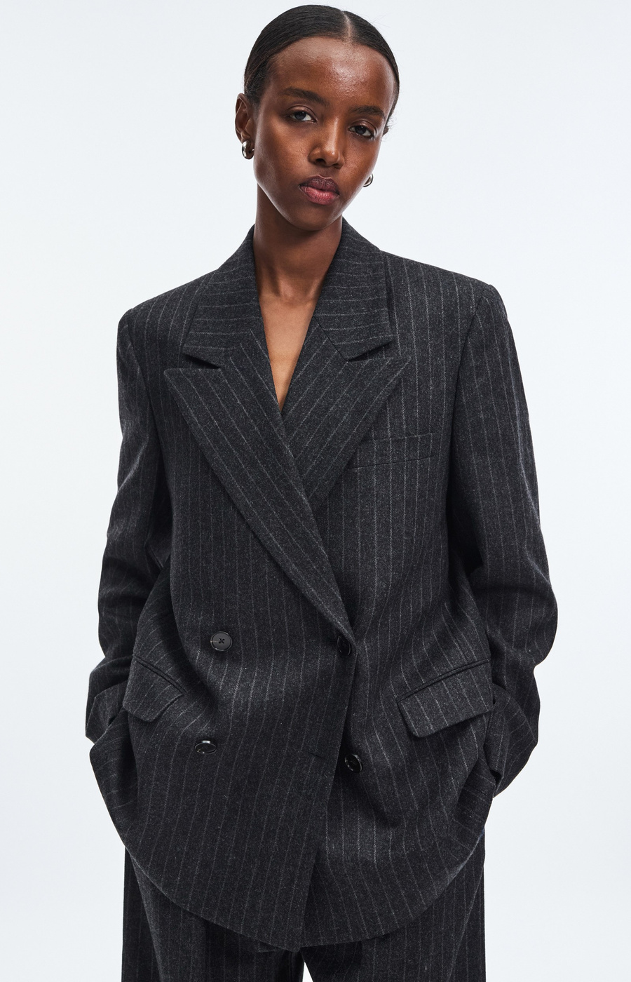 ino ANREALAGE BLAZER LAPEL COAT OSサイズ Inu Double Breasted Pinstripe Wool Blazer | A Day's March