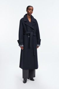 コート NAVY WOOL COAT Wool Blend Fitted Peacoat 707