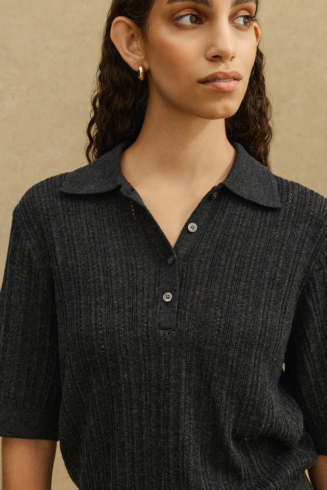 Hazel Pointelle Merino Polo Shirt | A Day's March