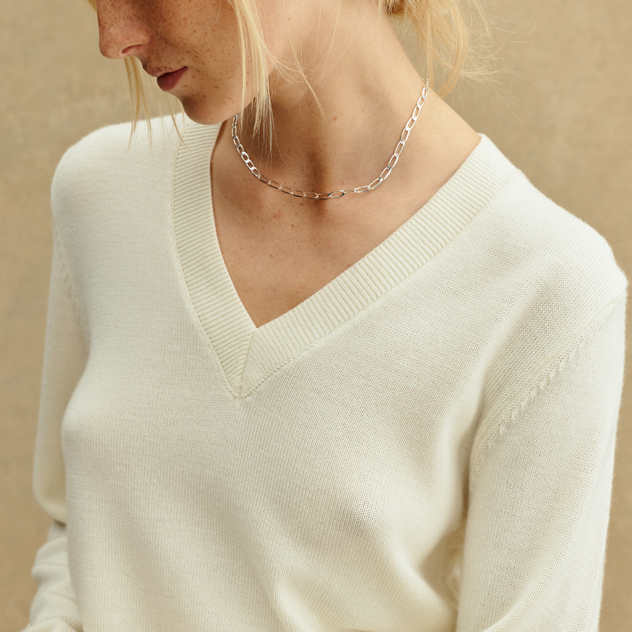 Doria Women's 100% Merino Wool V-Neck Pointelle Knit Sweater - View #5